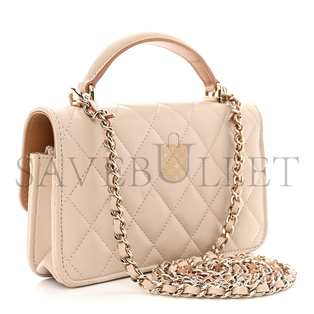 CHANEL MASTER LAMBSKIN QUILTED FLAP PHONE HOLDER WITH CHAIN BEIGE BROWN AP3226 (17.2*10*3.3cm)